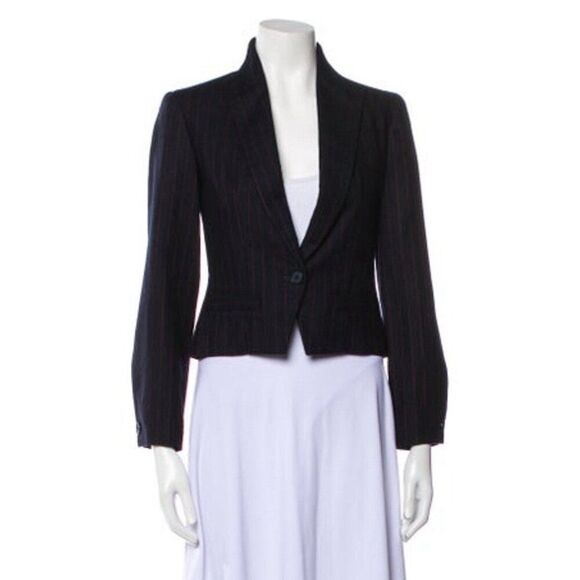 Christian Dior Authentic Blue Red Pin Striped Long Sleeve Blazer Jacket 4 Small - Picture 1 of 9